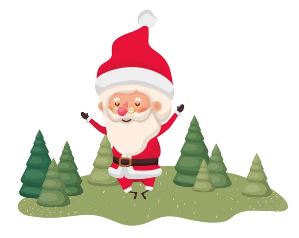 Santa claus mouvement et arbres de Noël avatar personnage — Image vectorielle