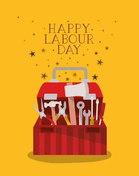 Celebración del día del trabajo con caja de herramientas — Vector de stock