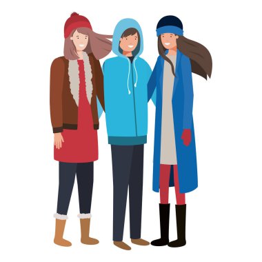 kış giysileri avatar karakteri ile insanlar grubu