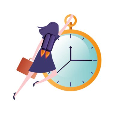 roket ve saat avatar karakteri üzerinde iş kadını