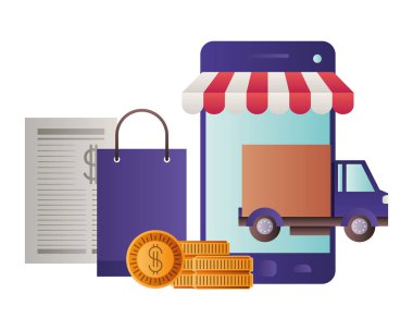 çadır ve alışveriş çantaları ile Smartphone