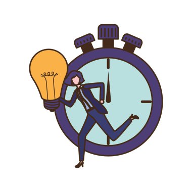 saat ve ampul karakteri ile iş kadını