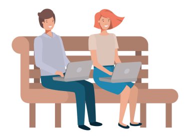 Dizüstü bilgisayarı olan genç bir çift.