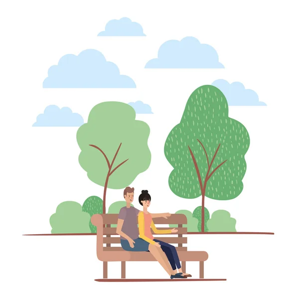 夫妇坐在公园椅子字符 — 图库矢量图片