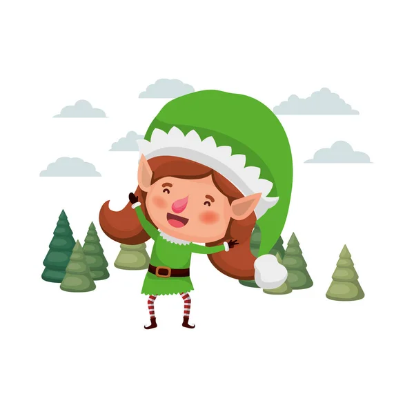 Elf nő mozog a karácsonyfát avatar karakter — Stock Vector