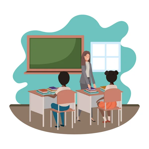 Lehrerin im Klassenzimmer mit Schülern — Stockvektor