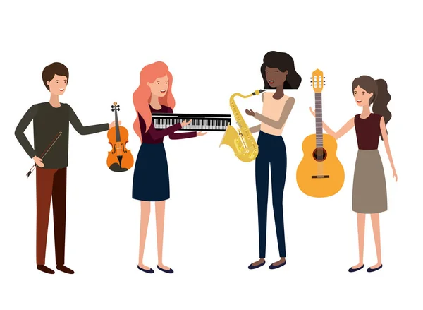 Groupe de personnes avec instruments de musique — Image vectorielle