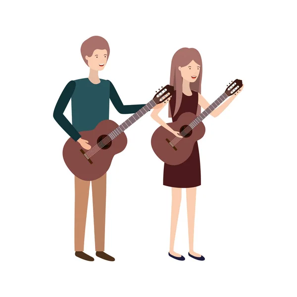 Couple with musical instruments avatar character — Stock Vector