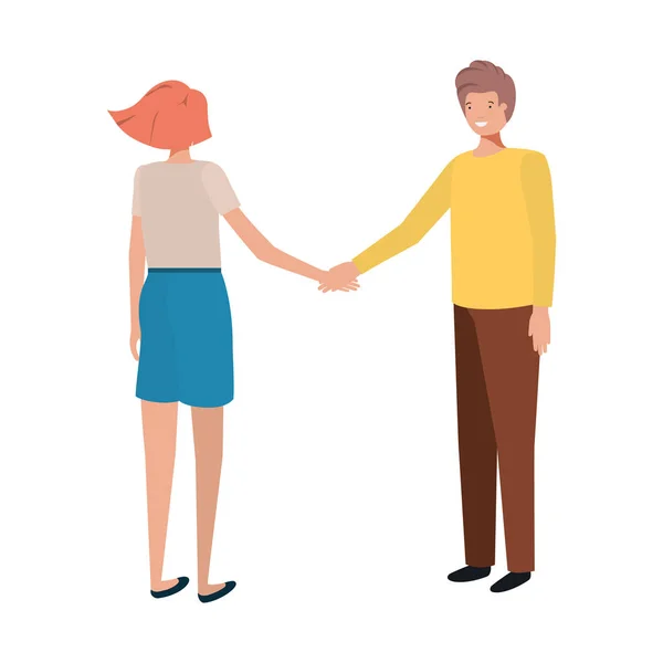 Young couple holding hands avatar character — Stock Vector