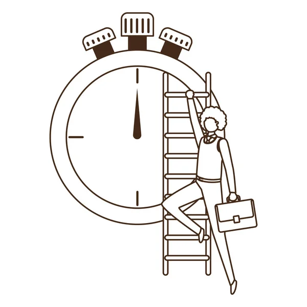 階段と時計アバター文字を持つビジネスマン — ストックベクタ