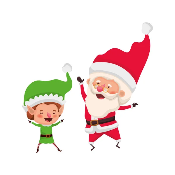 Santa claus com elfo personagem avatar em movimento — Vetor de Stock