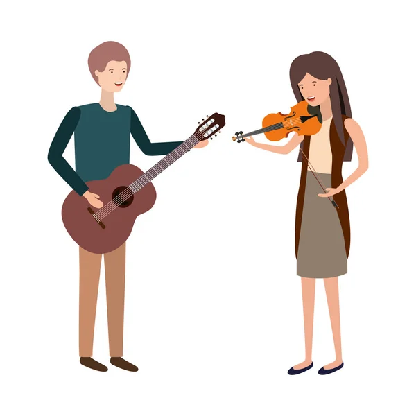 Couple with musical instruments avatar character — Stock Vector
