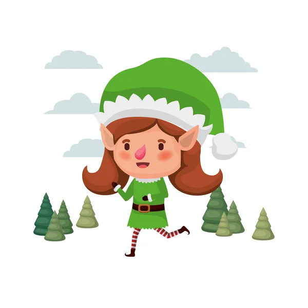 Elf nő mozog a karácsonyfát avatar karakter — Stock Vector