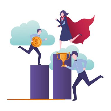 Bar grafik avatar karakter ile iş grubu