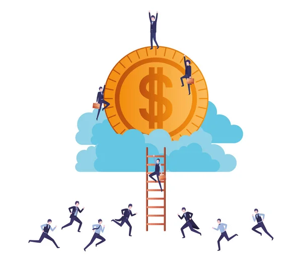 Hommes d'affaires avec escalier et dollar signe avatar caractère — Image vectorielle