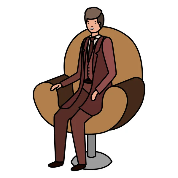 Geschäftsmann sitzt im Stuhl Avatar Charakter — Stockvektor
