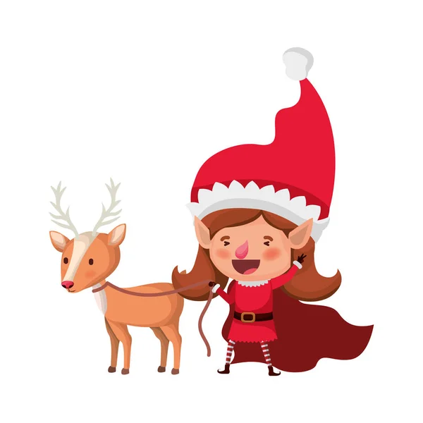 Elves woman with reindeer avatar character — Stock Vector