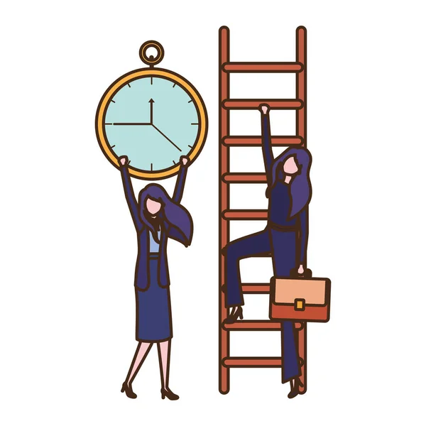 Geschäftsfrauen mit Treppen- und Uhr-Avatarcharakter — Stockvektor