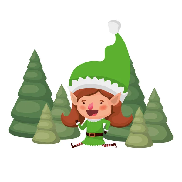 Elf nő mozog a karácsonyfát avatar karakter — Stock Vector