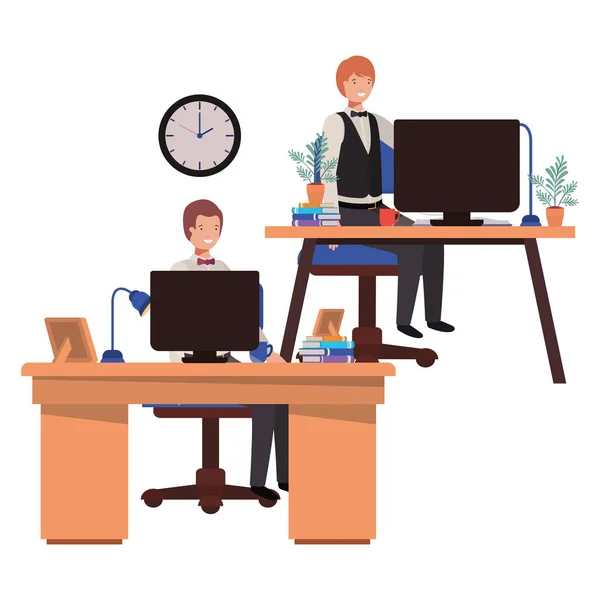 Mężczyźni pracujący w biurze avatar postaci — Wektor stockowy