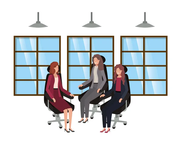Mujeres de negocios sentadas en la silla de la oficina avatar carácter — Archivo Imágenes Vectoriales