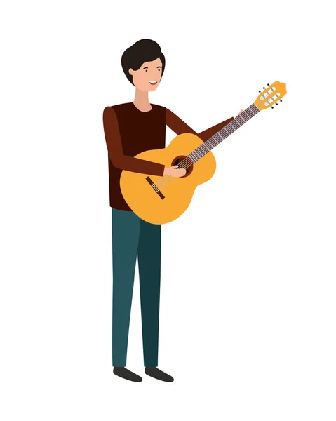 Young man with guitar character — Stock Vector