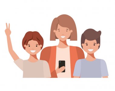 aile gülümseyen ve avatar karakter sallayarak