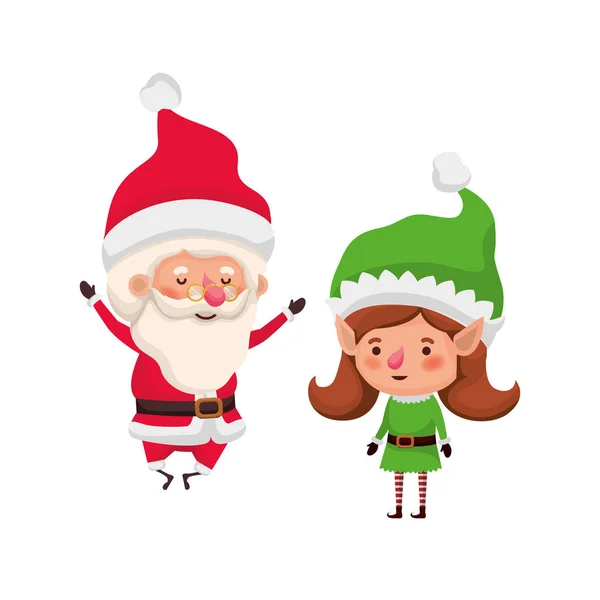 Santa claus com elfo mulher em movimento avatar personagem — Vetor de Stock