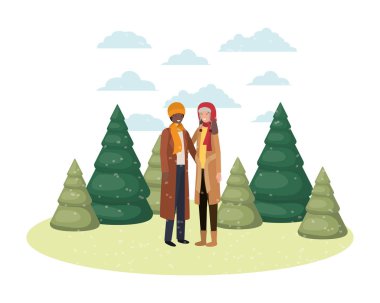 kış giysileri ve kış Pine avatar karakter ile çift