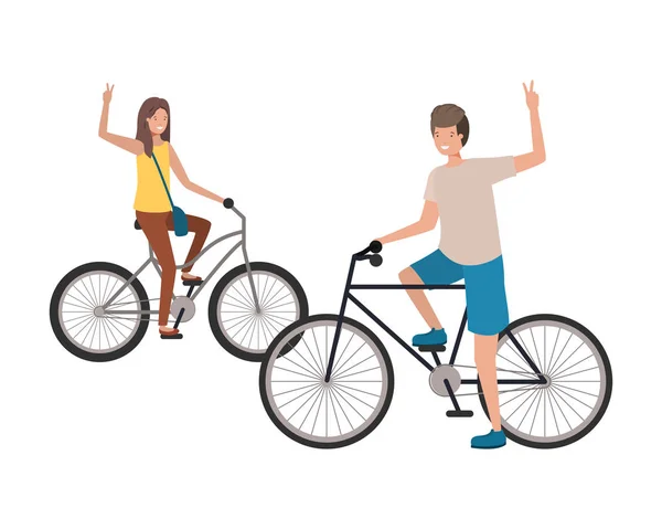 Jong paar in fiets karakters — Stockvector