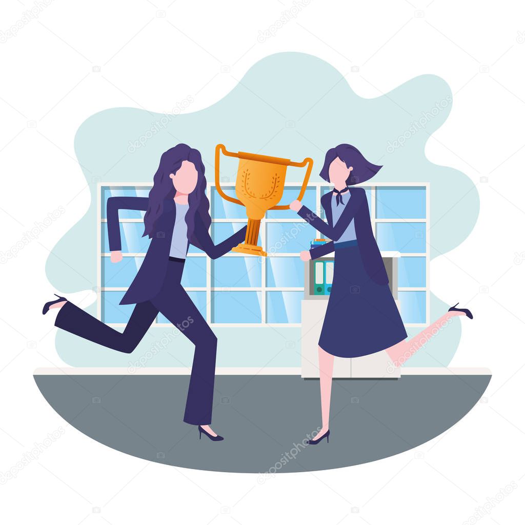 businesswomen with trophy in living room character
