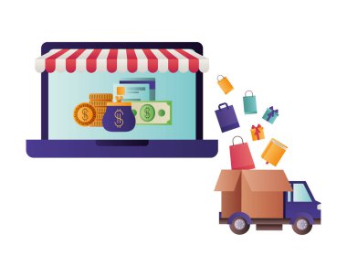 çadır ve hediye kutusu ile dizüstü bilgisayar