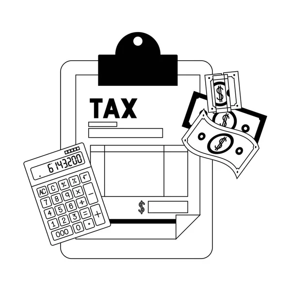 Impuestos portapapeles con calculadora y facturas — Vector de stock