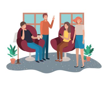 oturma odasında akıllı telefon kullanan bir grup insan