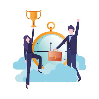 Saat ve kupa avatar karakter ile iş çift