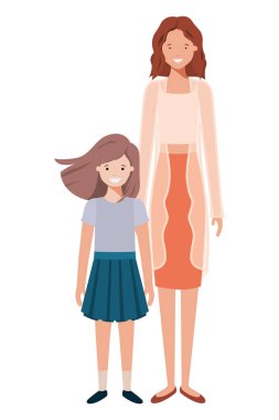 Anne ve kızı ayakta avatar karakter