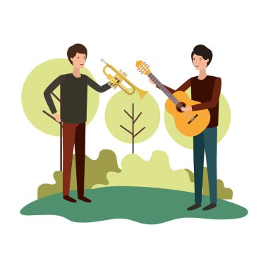 Peyzaj müzik aletleri ile erkekler