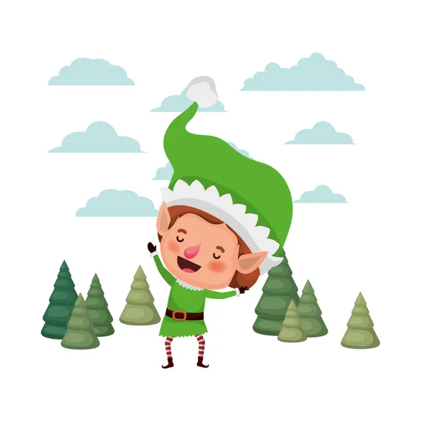 Ξωτικό κινείται με χριστουγεννιάτικα δέντρα χαρακτήρα avatar — Διανυσματικό Αρχείο