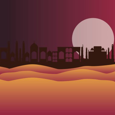 Cityscape Manger sahne arka plan ile çöl