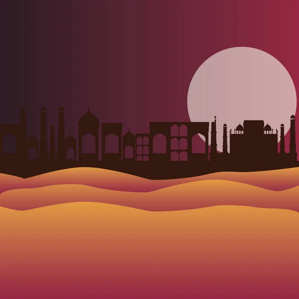 Desierto con paisaje urbano pesebre escena fondo — Vector de stock