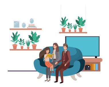 oturma odasında oturan daugether ile anne çift