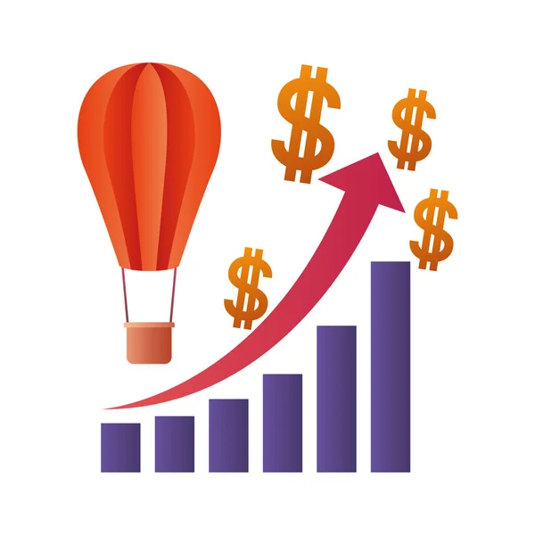 Balões aerostáticos com ícone gráfico de barra isolado — Vetor de Stock