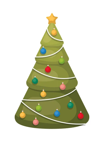Albero di Natale con appeso palle icona isolata — Vettoriale Stock