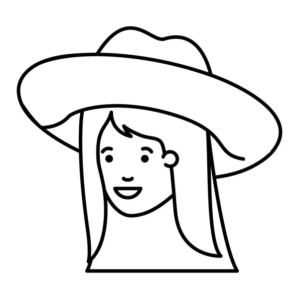 Hlava ženy s kloboukem avatar znaků — Stockový vektor