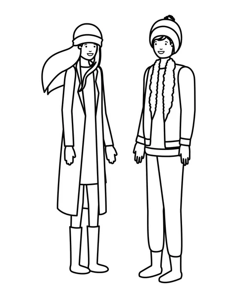 Pár s zimní oblečení avatar znaků — Stockový vektor