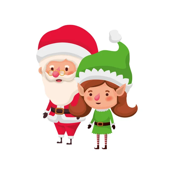 Santa claus with elf woman moving avatar character — Stock Vector