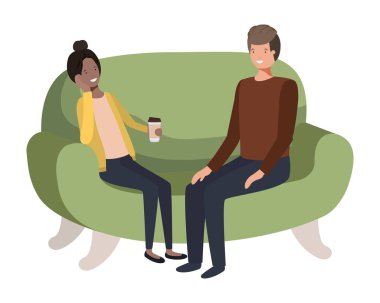 kanepe avatar karakteri akıllı telefon kullanarak çift