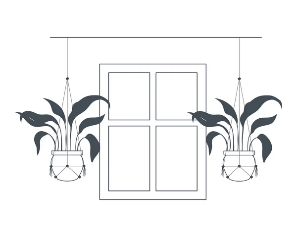 Houseplants on macrame hangers icon — Stock Vector