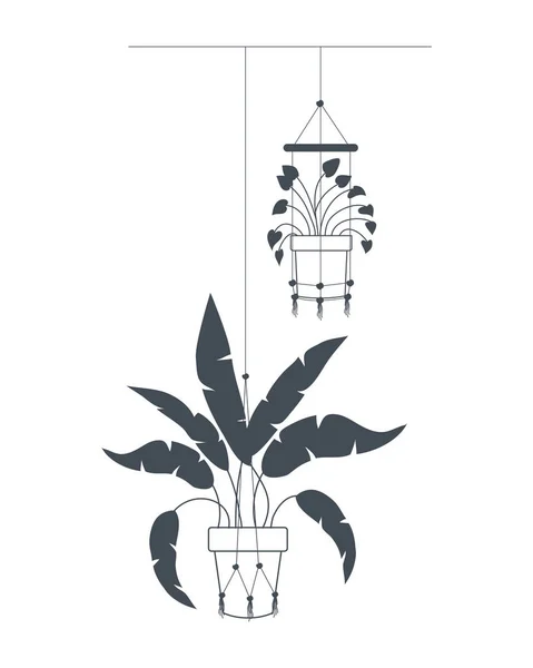 Kamerplanten op macrame Hangers pictogram — Stockvector