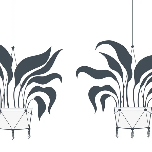 Plantas de interior en macramé perchas icono — Vector de stock